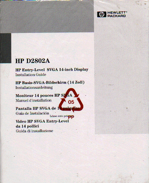 hewlett packard HP d2802a svga monitor instruction manual