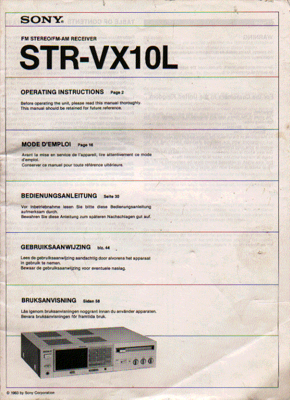 sony str vx10l fm am reciever amplifier user guide